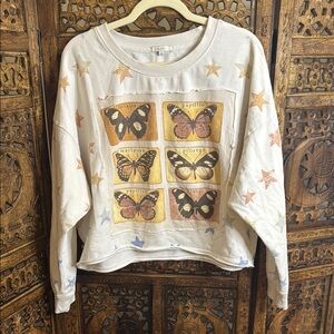 Butterfly & Star Print Upcycled Cream Sweatshirt